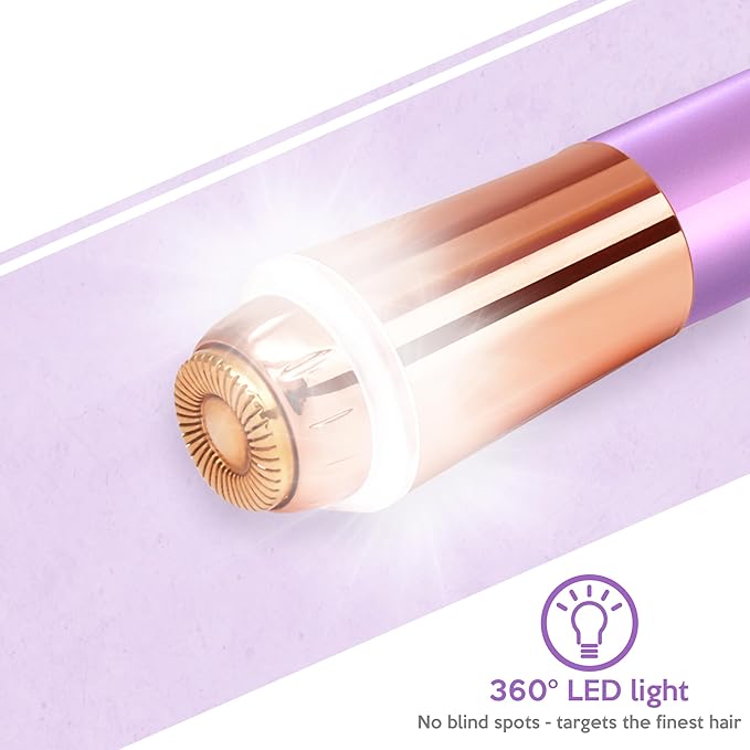 Portable Facial Hair Remover for Women – Painless, Fast & Precise Flawless Electric Razor & Epilator for Face, Lips, Chin Hair Removal – 18K Gold-Plated, 360° LED Light-Velvo Beauty