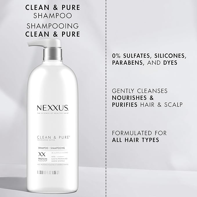 Nexxus Clean and Pure Clarifying Shampoo, With ProteinFusion, Nourished Hair Care Silicone, Dye And Paraben Free 33.8 oz-Velvo Beauty