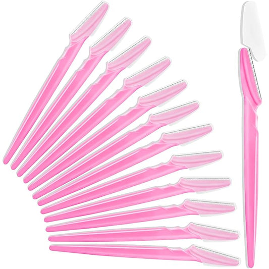 12 Pcs Eyebrow Razors, Face Razors Multipurpose, Exfoliating Dermaplaning Tools, Eyebrow Trimmers Shaver with Safety Cover, Facial Hair Removal for Women Men Body Use (Pink)-Velvo Beauty