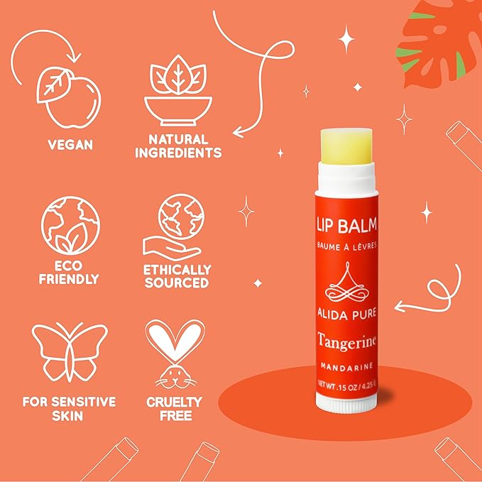 Tangerine Lip Balm, Vegan Lip Balm Set, Beeswax Free, with Avocado Oil, Organic Jojoba Oil, Candelilla Wax, and Vitamin E, Natural Moisturizer For Dry, Chapped, or Cracked Lips, 3 Tube Set-Velvo Beauty