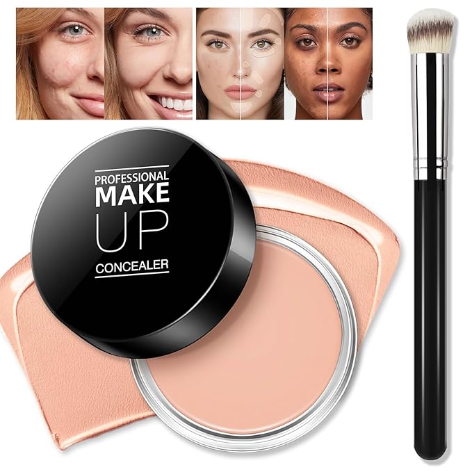 Cream Concealer Full Coverage Makeup, Matte Color Correcting Concealer with Brush, Waterproof, Conceals Blemish, Pores and Spots, Under Eye Makeup Concealer for Dark Circles (#04 LIGHT)-Velvo Beauty