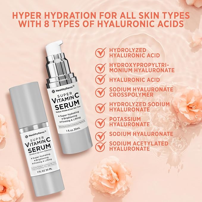 Super Vitamin C Serum for Women Over 70: Niacinamide, Vitamin C, Hyaluronic Acid, Peptides, Vitamin E, Caffeine, Bakuchiol, Hydrating, Lifting, Wrinkle & Age Spots Reduction Pack of 2-Velvo Beauty