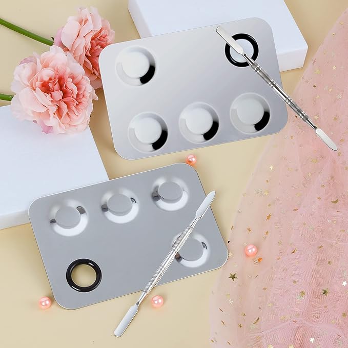 Makeup Mixing Palette, Upgrade Stainless Steel Metal Makeup Mixing Tray with Spatula Tool, Nail-art Palette for Mixing Foundation/Eye Shadow/lipstick/Nail Polish/Pigment (Rectangle)-Velvo Beauty