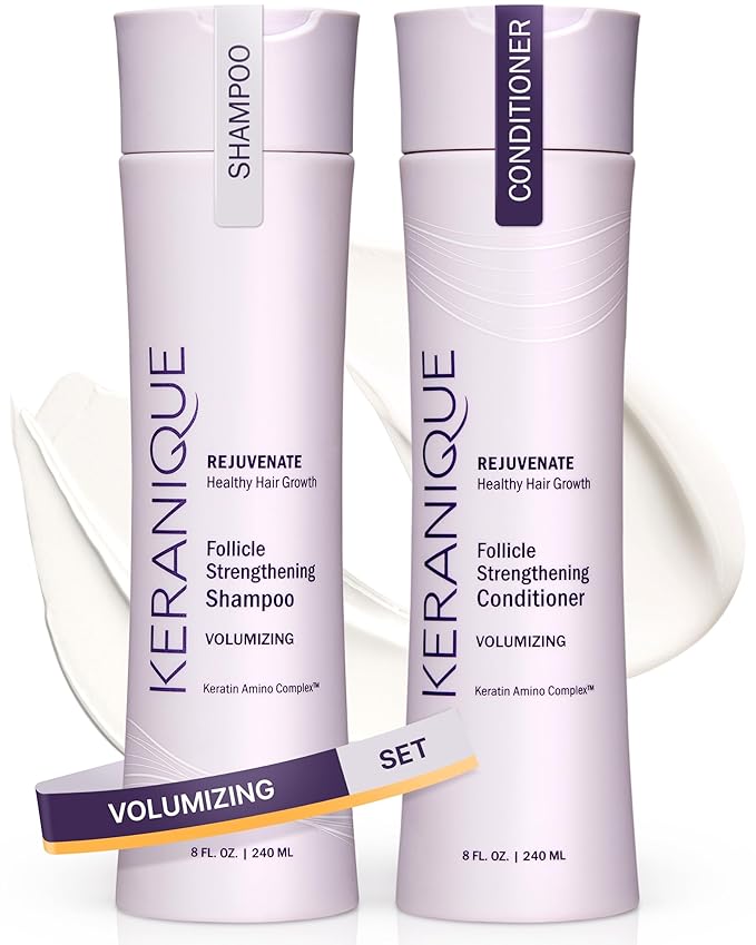 Keranique Volumizing Shampoo and Conditioner Set for Hair Repair and Growth with Biotin and Keratin for Women, Thinning Hair Formula, 8 Fl Oz Each-Velvo Beauty