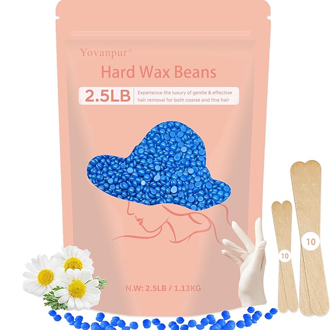 2.5lb Wax Beads for Hair Removal, Hard Wax Beans for Sensitive Skin, Bulk Hair Removal Waxing Beads for Brazilian, Bikini, Face, Eyebrows, Underarms, Legs, Women and Men (Blue)-Velvo Beauty