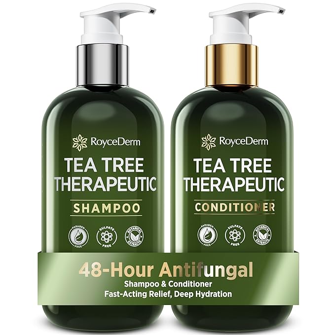 Roycederm Tea Tree Antifungal Shampoo and Conditioner: Complete Scalp Care Solution for Folliculitis, Dry, Itchy, and Flaky Scalp - Infused with Tea Tree Oil, Paraben & Sulfate Free-Velvo Beauty