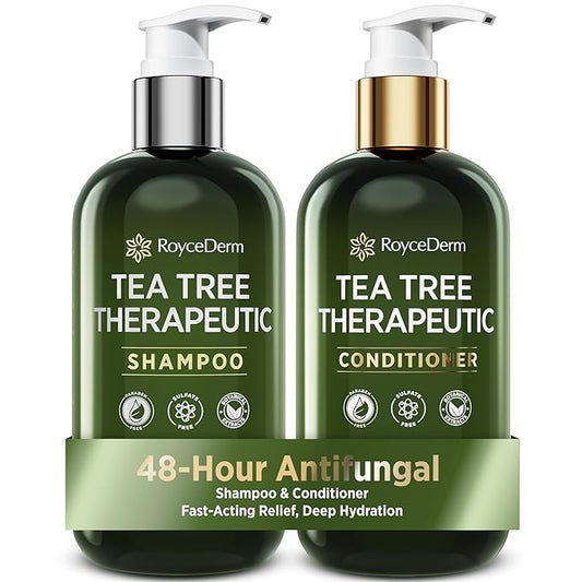 Roycederm Tea Tree Antifungal Shampoo and Conditioner: Complete Scalp Care Solution for Folliculitis, Dry, Itchy, and Flaky Scalp - Infused with Tea Tree Oil, Paraben & Sulfate Free-Velvo Beauty