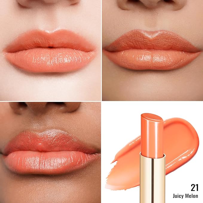 Oulac Shine Orange Lipstick for Women, 2 in 1 Glossy Coral Orange Tinted Lip Balm, Hydrating Lipstick for Dry Lips, Moisture Shine Juicy Finish Vegan 2.2g/0.07oz (21)-Velvo Beauty