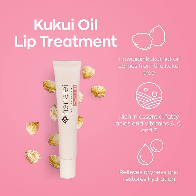 Hanalei Lip Treatment for Dry, Chapped Lips – Intensive Overnight Moisturizer with Kukui Oil, Shea Butter & Grapeseed Oil – Hydrating Balm for Healing Cracks – Peach Pink Tint, 15g – Cruelty-Free-Velvo Beauty