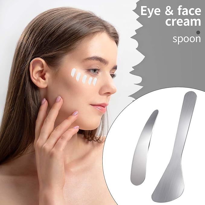 2Pcs Mini Metal Cosmetic Spatulas, Makeup Spatulas, Skincare Spatula, Cream Spatula, Beauty Accessories for Mixing and Sampling Plant Masks, Skin Care Creams, Eye Cream, Essences(Style 2)-Velvo Beauty