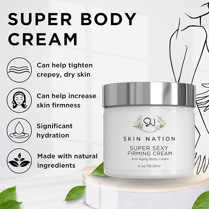 Skin Nation Super Firming Cream, Hydrating Body Lotion with Shea Butter, Glycolic Acid, Aloe Vera, Can Help Smooth Crepey Skin and Support Firmer Neck & Décolleté, 4 oz-Velvo Beauty
