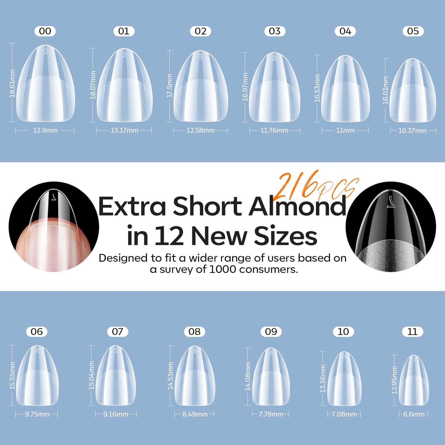 modelones Extra Short Almond Gel Nail Tips Kit, 9-in-One Nail Glue with Portable U V Lamp 216Pcs 12Sizes Pre-Etched Press ons Fake Acrylic Extension Kit DIY Salon Gift for Women-Velvo Beauty