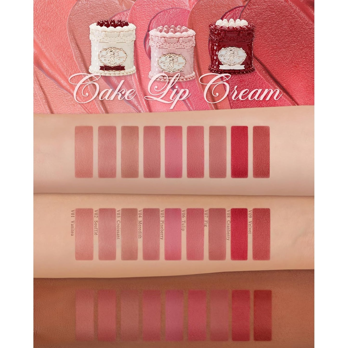 Flower Knows Strawberry Cupid Cake Lip Cream,Velvety-Smooth Matte Liquid Lipstick,Hydrating,Smudge-proof & Stain-Free Lip Stain (V04 Meredith,0.17 Fl Oz)-Velvo Beauty