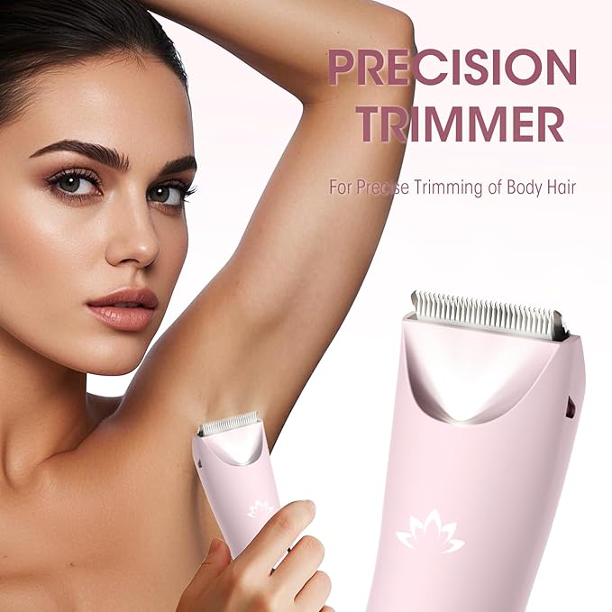 Lanumi Bikini Trimmer Women Rechargeable Body Hair Trimmer Electric Shaver Pubic Hair Grooming Kit with Charging Dock IPX7 Waterproof Wet/Dry Use (Pink)-Velvo Beauty
