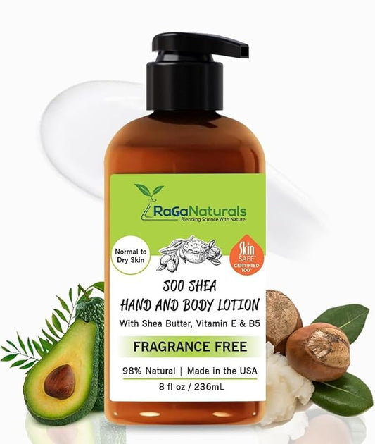 RaGaNaturals Natural Unscented Body Lotion for Dry Skin with Shea Butter and Vitamin E & B5 - Hydrating, Nourishing, Fragrance Free Hand Moisturizer With Organic Essence - For Women, Men, Kids - 8 Oz-Velvo Beauty