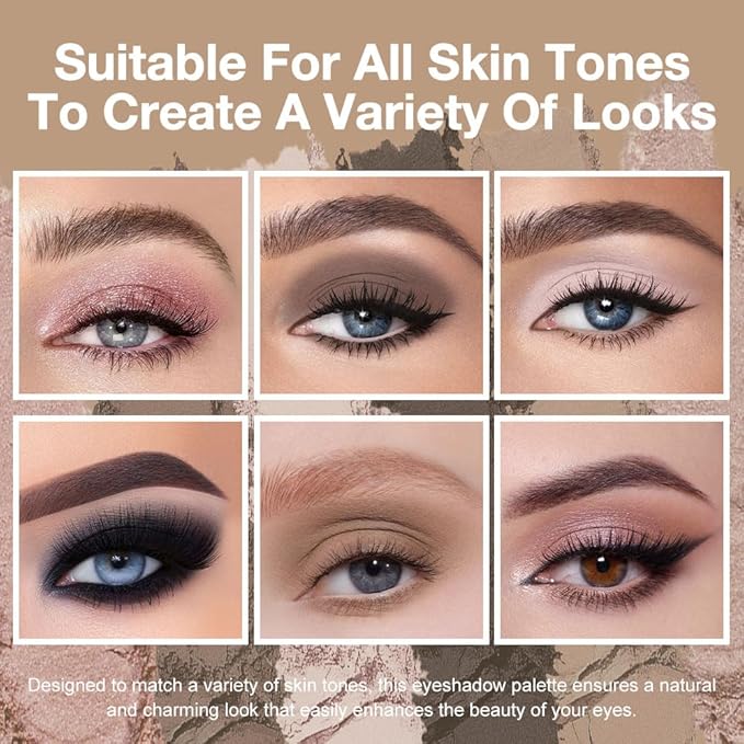 evpct 6 Colors Travel Eye Shadow Palette Makeup, Rose Coffee White Bright Nude Pink Black Brown Sparkly Shimmer Glitter Matte High Pigment Mini Eyeshadow Palette for Older Women, Built in Mirror-Velvo Beauty