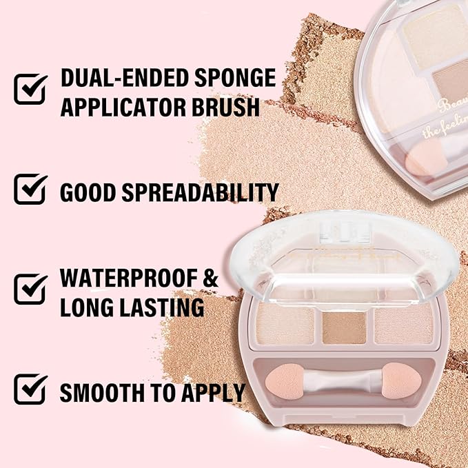 Boobeen 4-Color Makeup Palette, Highly Pigmented Glitter Eyeshadow Contour Palette with Smudger, Multi-purpose Face Makeup Palette for Eye/Face/Highlighter, Creates Shimmer Finishes, Long-lasting-Velvo Beauty