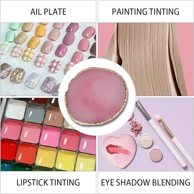Nail Polish Palette, 2Pcs Resin Nail Art Palette, Nail Painting Mixed Color Palettes, Gold Edge Makeup Mixing Tray, Nail Supplies For Nail Techs, Nail Art Display Board(Orbicular)-Velvo Beauty