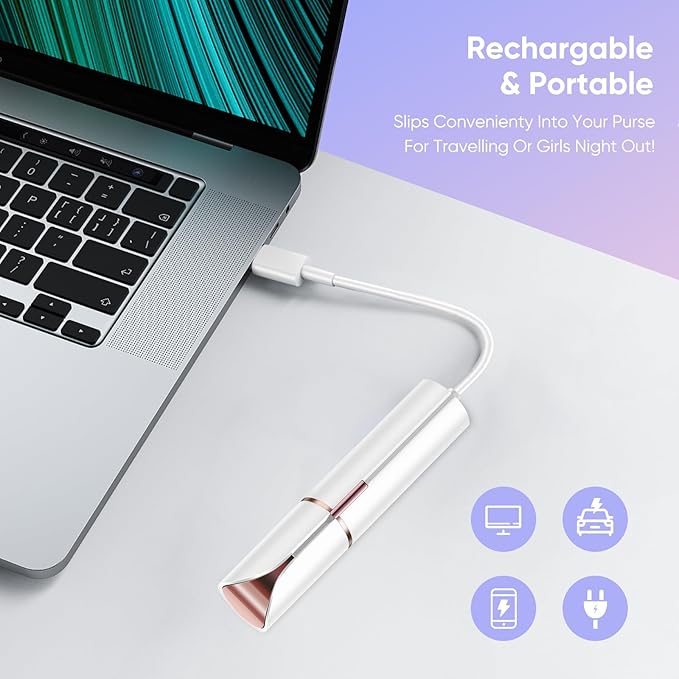 Facial Hair Remover for Women, Device, Remover Women Face, Finishing Touch Upper Lips, Chin & Cheeks, USB Rechargeable with LED LightIncluded Two Replacement Heads (White)-Velvo Beauty