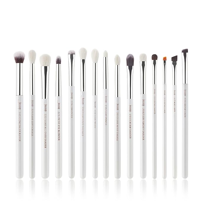 Jessup Small Eye Makeup Brush Set Professional 15pcs White/Silver Premium Natural-synthetic Eye Shadow Blending Concealer Eye & Brow Liner Brushes, T237-Velvo Beauty