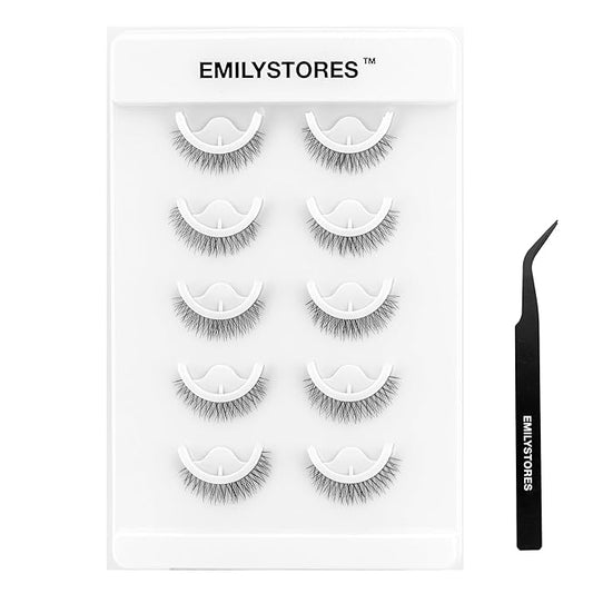False Eyelashes, 5 Pairs Wispy Light Pre-Glued Self Adhesive Lashes with Applicator (DLP03)-Velvo Beauty