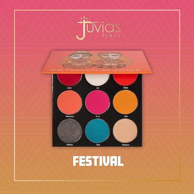 Juvia's Place Palette The Festival - Bold Coral, Red, Glittery Neutrals, Shades of 9, Bold and Fiery Palette, Pigmented Makeup Palette Eye Color & Shine-Velvo Beauty