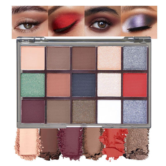 Smokey Red Eye Shadow Makeup Palette,15 Colors Gray Silver Brown Dark Shimmer Matte Makeup Pallet,Long Lasting Waterproof for Daily and Halloween,Vegan,Cruelty -free-Velvo Beauty