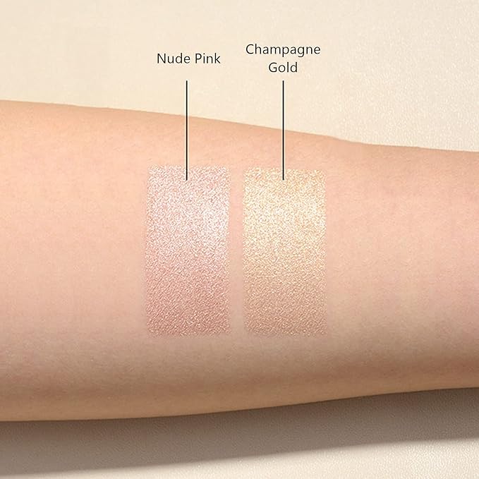 Face Highlighter Makeup Palette Kit, Shimmer Glitter Highlight Contouring Palette Natural Nude Shiny Contour Highlight Makeup Illuminator Highlighter Concealer Palette with brush (Champagne Gold)-Velvo Beauty