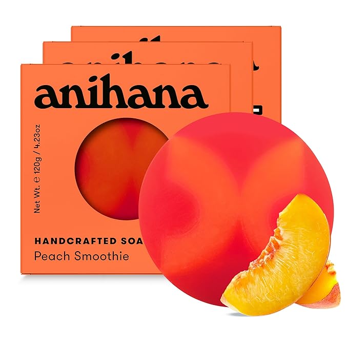 ANIHANA Handcrafted Soap 3 Pack with Coconut Oil, Gentle Cleansing Paraben Free Cruelty Free Refreshing Peach Smoothie Scent 4.23 oz each-Velvo Beauty