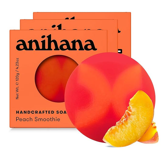 ANIHANA Handcrafted Soap 3 Pack with Coconut Oil, Gentle Cleansing Paraben Free Cruelty Free Refreshing Peach Smoothie Scent 4.23 oz each-Velvo Beauty