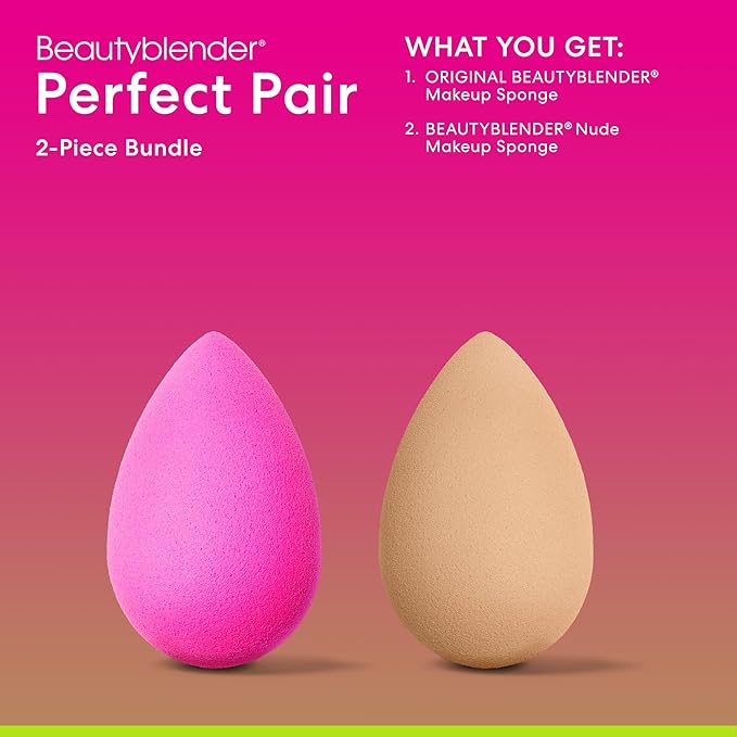 Beautyblender® | Original Pink + Nude Beauty Blender 2-Piece Bundle for Blending Foundations, Powders, and Creams, Super-Soft Foam for Streak-Free Application, Made in the USA, Reusable, Washable-Velvo Beauty