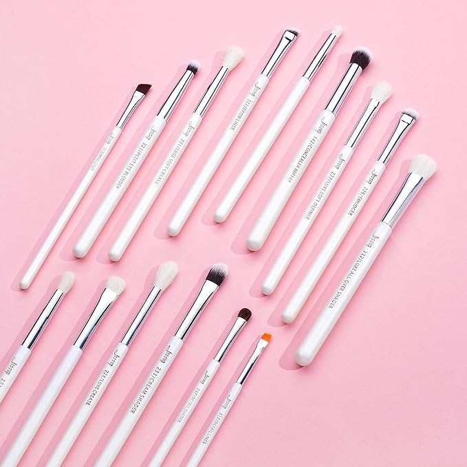 Jessup Small Eye Makeup Brush Set Professional 15pcs White/Silver Premium Natural-synthetic Eye Shadow Blending Concealer Eye & Brow Liner Brushes, T237-Velvo Beauty