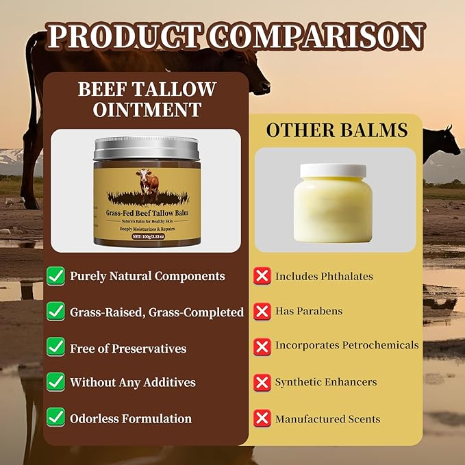 Beef Tallow for Skin, Tallow and Honey Balm, Facial Moisturizer Cream, 100% Organic Grass Fed Whipped Beef Tallow Balm Deeply Moisturizing for Face & Body, Suitable For All Skin Types(3.53oz)-Velvo Beauty