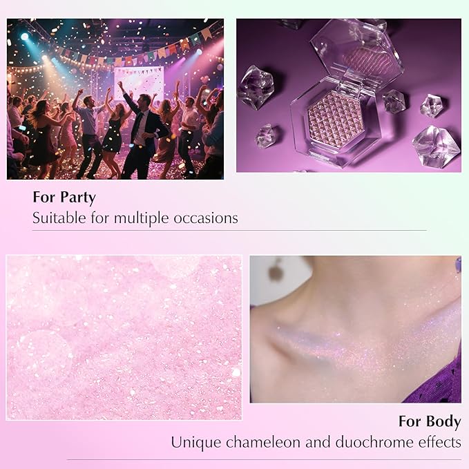 Pink Glitter Eyeshadow Palette, Multichrome Chameleon Cream to Powder Eye Shadow, Color Shifting Holographic Eyeshadow Shimmer Inner Corner Eye Brightener Highlighter Makeup-Velvo Beauty