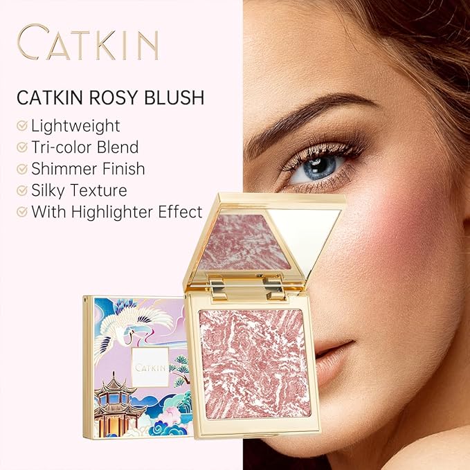 blush for cheek pink coral cheek color makeup powder blusher creamy texture long lasting shimmering glitter highlight 2 in 1 C05 Crystal Frost-Velvo Beauty