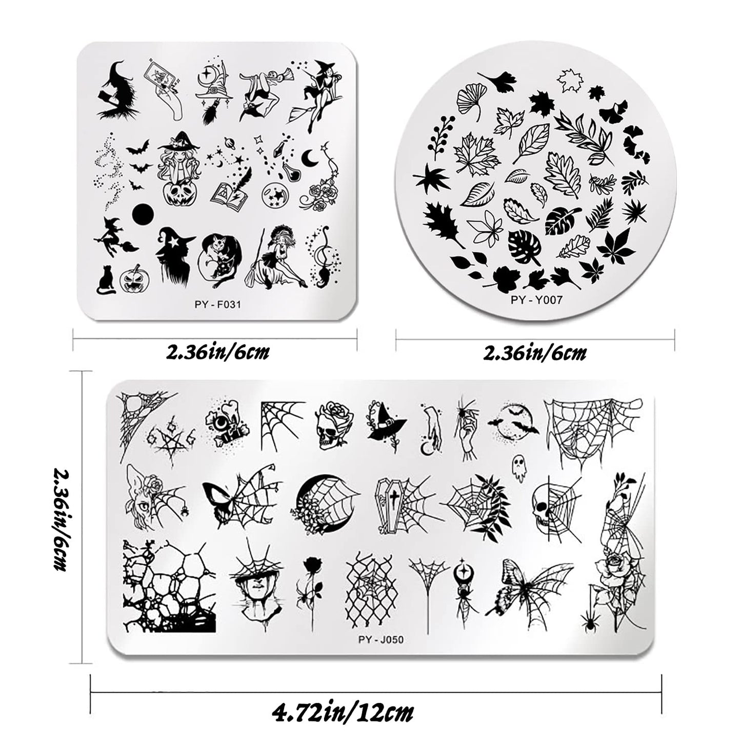 6Pcs Halloween Nail Stamping Plates Fall Maple Leaf Nail Stamper Template Kit Ghost Bat Skull Spider Web Design Nail Decorations Supplies-Velvo Beauty