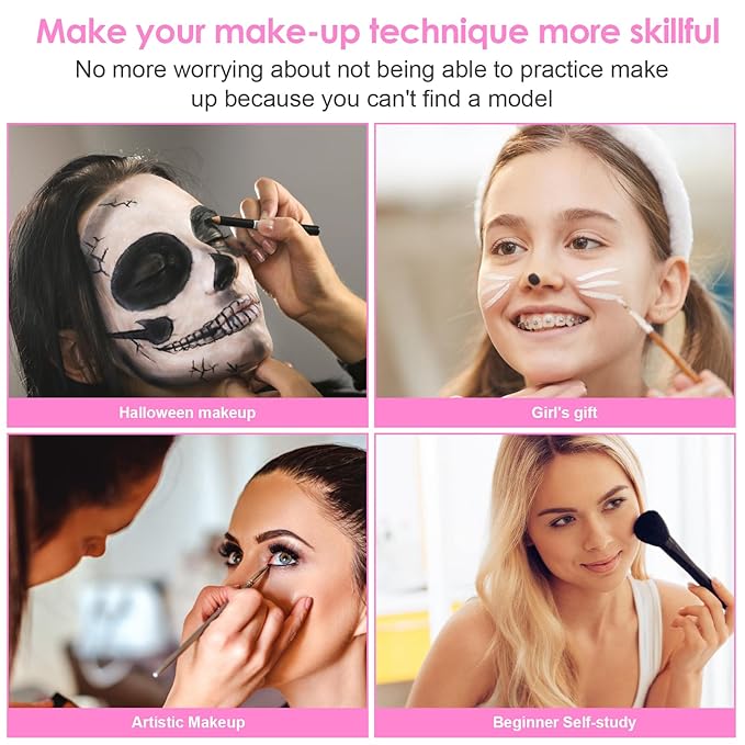 3D Makeup Practice Kit,Reusable Silicone Makeup Practice Face Board/Makeup Mannequin Face,with Makeup Brushes Set&Eyebrow Pencils&Eyelashes&a Makeup Bag&makeup remover towel&Eyeshadow&Lipstick-Velvo Beauty