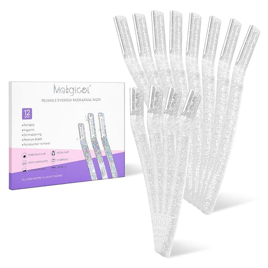Women’s Dermaplane Razor for Face & Eyebrow - Anti-Cutting Japanese Blades for Eyebrow and Facial Hair Removal, Achieve Silky Skin and Perfect Brows (Transparent, 12 Count)-Velvo Beauty
