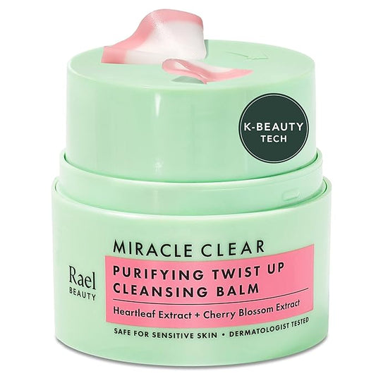 Rael Miracle Clear Cleansing Balm – Makeup Remover, Twist-Up Face Cleanser, Double Cleanse, Non-Comedogenic, with Rice Bran & Jojoba Oils, Vegan, Korean Skin Care, All Skin Types (1.69 fl oz)-Velvo Beauty