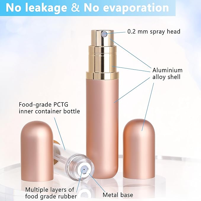 Travel Refillable Perfume Atomizer Bottle 2-Pack 5ml Leakproof Travel Perfume Refillable Bottle (Rose Gold & Rose Gold)-Velvo Beauty