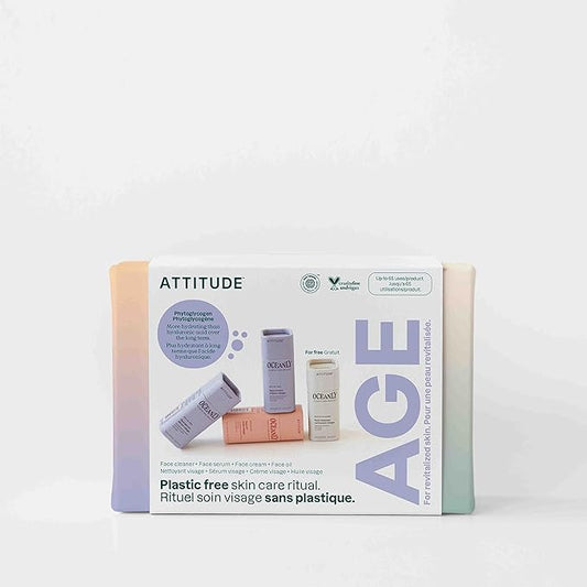 ATTITUDE Oceanly Aging Skin Daily Facial Care Routine Box Set, EWG Verified, Plastic-free, Plant and Mineral-Based Ingredients, Vegan and Cruelty-free, PHYTO AGE, Set of 4 Travel Size Bars-Velvo Beauty
