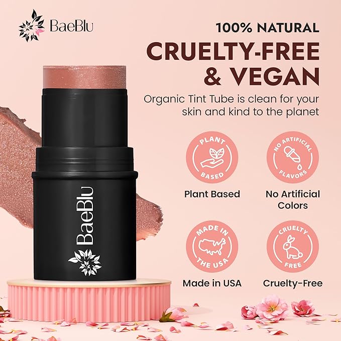 Organic Blush Tube, Sangria - 100% Natural Vegan Cream Blush Sticks, Multi-Use Bronzer, & Highlighter for Lips, Cheeks & Eyes, Buildable Shimmer, Gluten-Free, Paraben-Free, Made in USA-Velvo Beauty