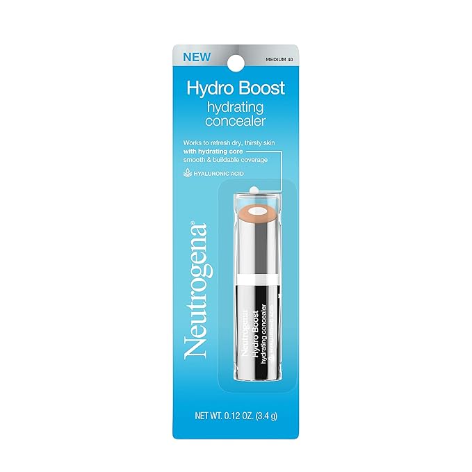 Neutrogena Hydro Boost Hydrating Concealer Stick for Dry Skin, Oil-Free, Lightweight, Non-Greasy and Non-Comedogenic Cover-Up Makeup with Hyaluronic Acid, 40 Medium, 0.12 Oz-Velvo Beauty