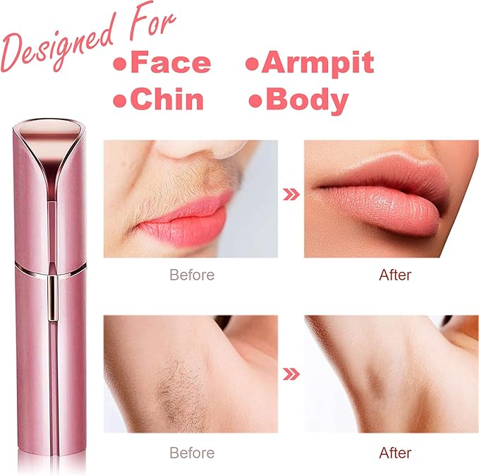 Facial Hair Removal for Women, Mini Hair Remover, Electric Razor Shaver Portable Bikini Epilator for Lips, Chin, Armpit, Peach Fuzz, Fingers, Neck, Cheek and USB Rechargeable (Pink)-Velvo Beauty