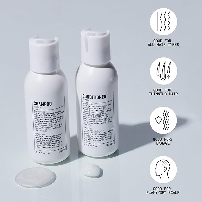 Blu Atlas Travel Size Shampoo & Conditioner Set for Men – TSA Approved, 3 oz Each – Natural, Sulfate-Free, Paraben-Free – Clean Ingredients – Classic Scent – Made in America-Velvo Beauty