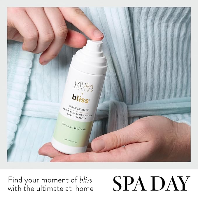 LAURA GELLER NEW YORK x Bliss Spackle Mist Boost with Lemon & Sage - Long-Lasting Dewy Skin Makeup Setting Spray - Brighten and Soothe Dull Skin-Velvo Beauty