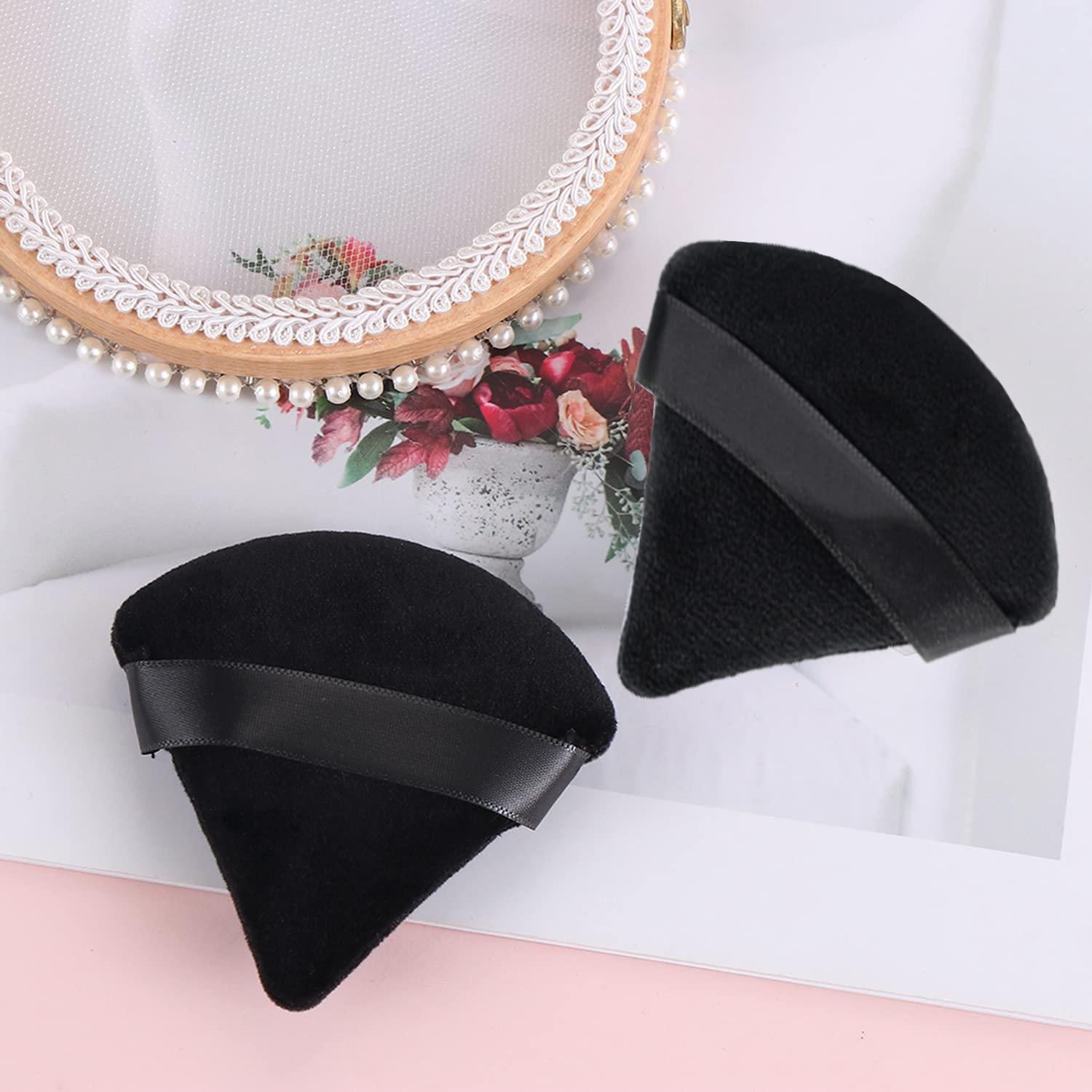 24 Pieces Powder Puff, Triangle Makeup Puff Cotton Powder Face Washable Body Powder Puff for Loose Powder Body Cosmetic Foundation Sponge Makeup Tool (24Black)-Velvo Beauty