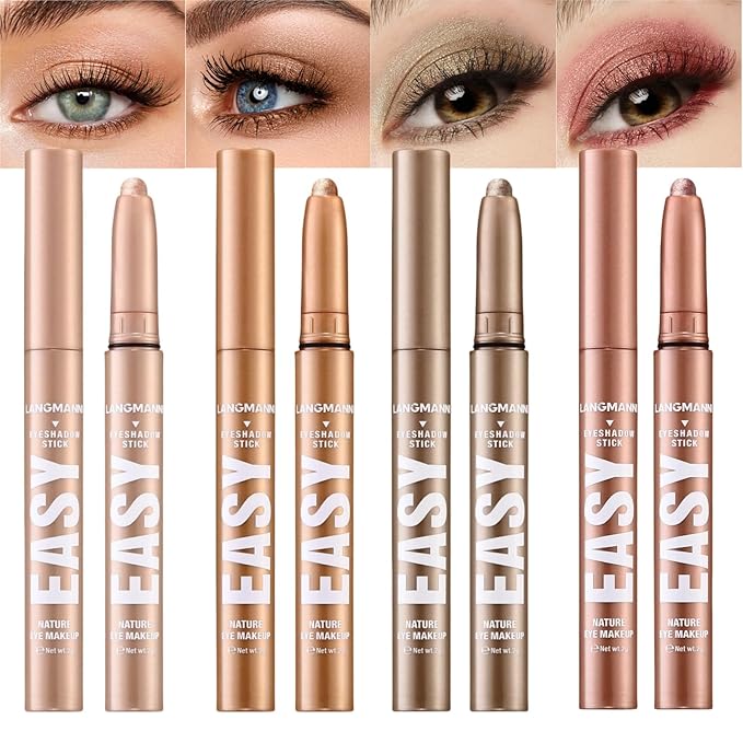 Jolilab Eyeshadow Stick Set, 4 Colors Matte Professional Bright-Colored Contouring and Highlight Eyeshadow Stick, Cream Eyeshadow Waterproof Long Lasting High Pigmented Eye Shadow. (4, 08+10+11+12)-Velvo Beauty