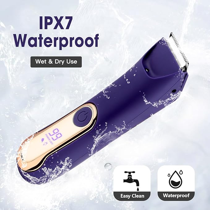 Bikini Trimmer for Women,Wet/Dry Personal Pubic Hair Trimmer Womens Electric Razors Shaver for Underarm Leg Arm Body Hair Private Area,LED Light Ceramic Blade IPX7 Waterproof Rechargeable LCD Display-Velvo Beauty