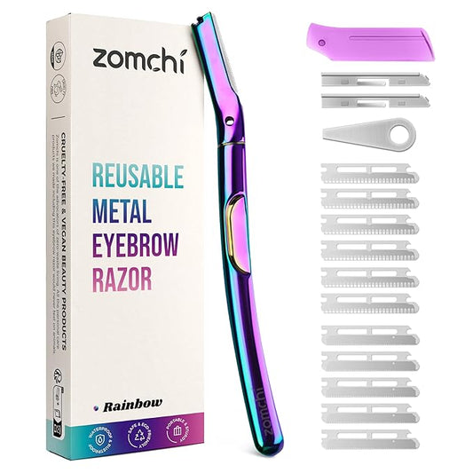 ZOMCHI Dermaplane Razor for Women Face, Premium Facial Razor & Eyebrow Razor, Dermaplaning Tool with Metal Handle, Removes Peach Fuzz, Exfoliates Skin, 11 Blades (Rainbow)-Velvo Beauty